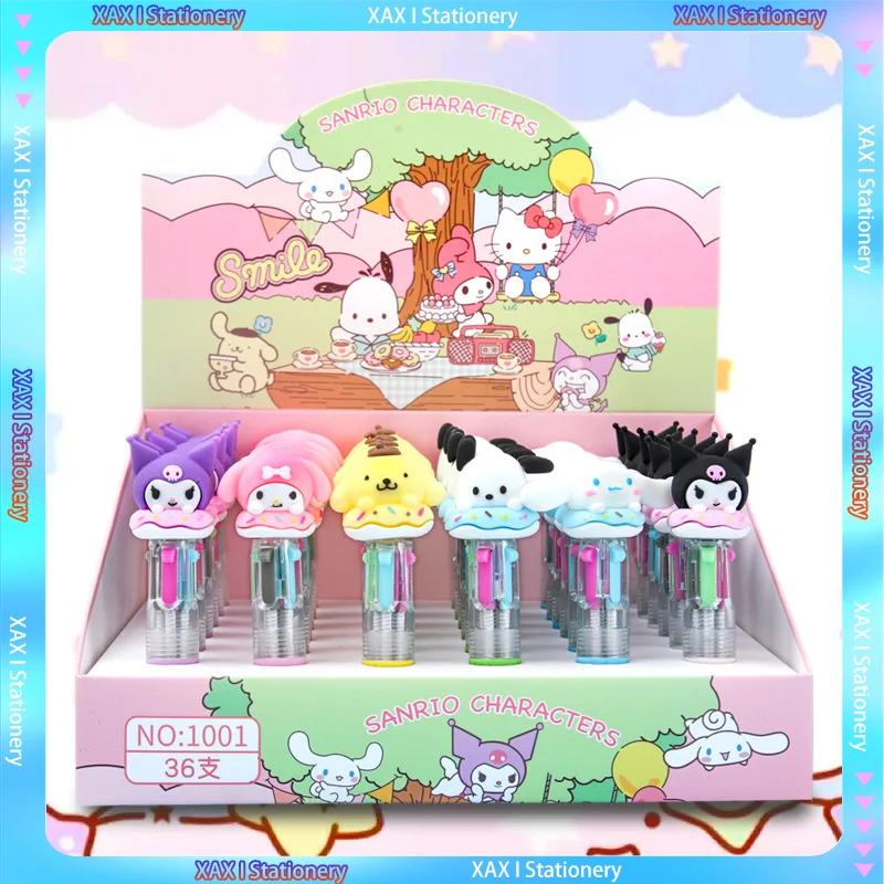 

Новинка Sanrio мультяшная шариковая ручка 36 шт. 4 цвета Kuromi Melody для студентов мини разноцветная ручка для письма канцелярские принадлежности для студентов