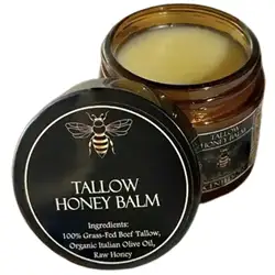 Organic Grass - Fed Beef Tallow Balm with Raw Honey: Handmade All - Natural Moisturizing Cream - 57g (Unscented)
