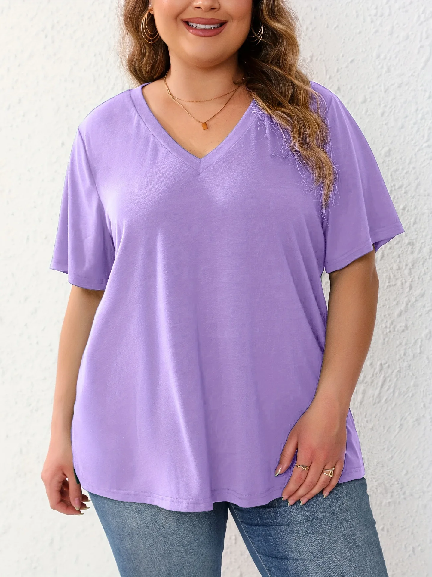 Plus Size Women T Shirt Summer V-Neck Short Sleeve Pullover