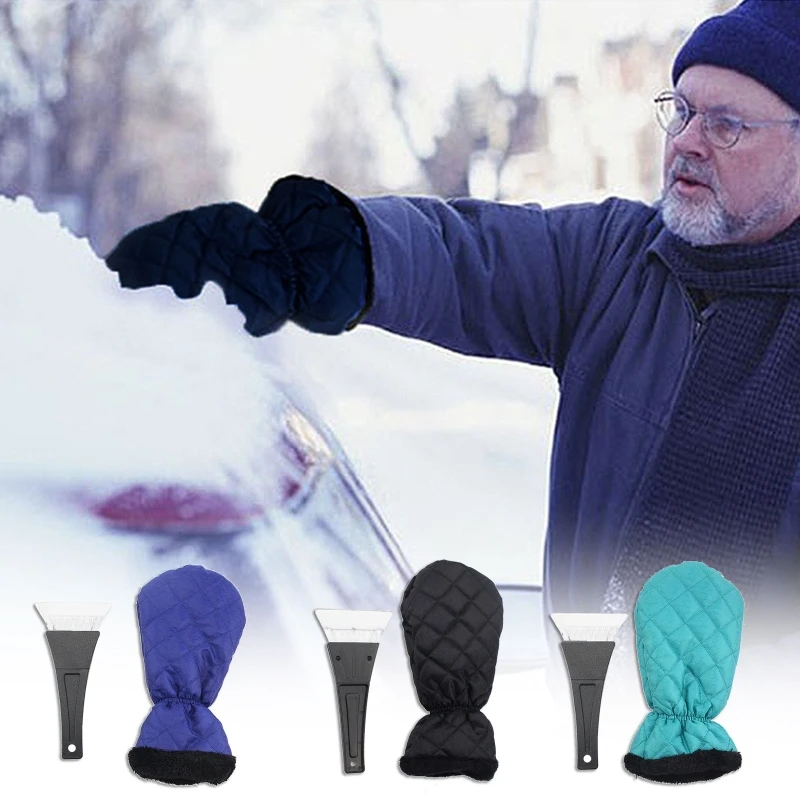 

Windshield Home Snow Scraper Glove with Thick Lining Ice Snow Mitt with Handle