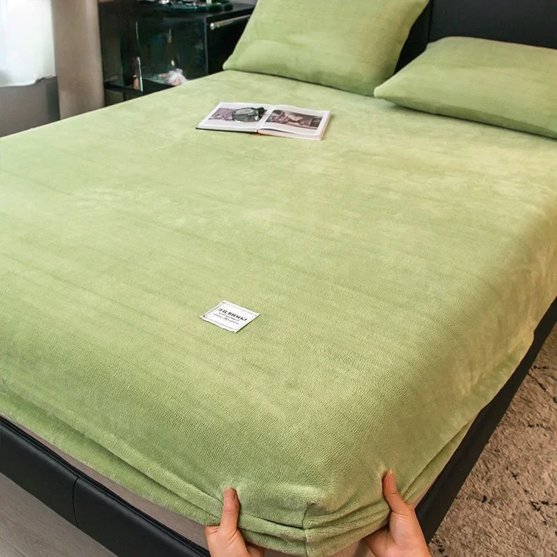Warm Plush Fitted Sheet Elastic Mattress Cover Velvet Bed Cover Full Set Winter Soft Family Double Bed Bedding 120/150/180x200cm 3