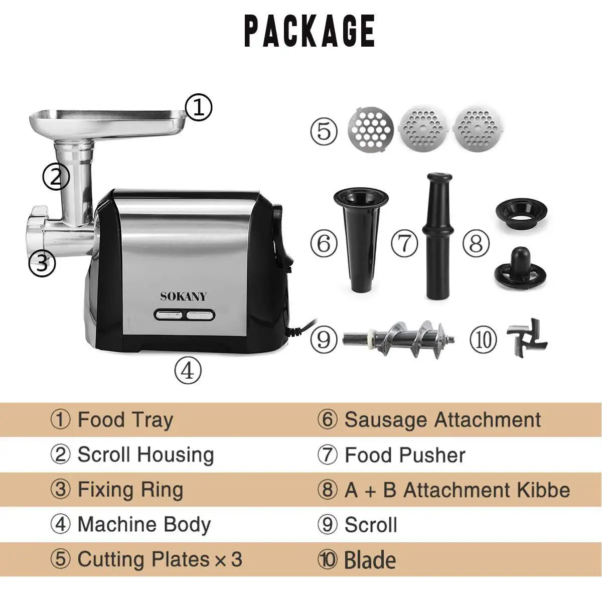 Electric Meat Grinders 3200W Stainless Steel Powerful Electric Grinder Sausage Stuffer Meat Mincer Home Kitchen Food Processor 3