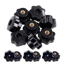 

15Pcs M6 Star Knob Clamping Handle Nut Through Hole Set Brass Female Threaded Handle Screw On Knob Grip Black Plastic