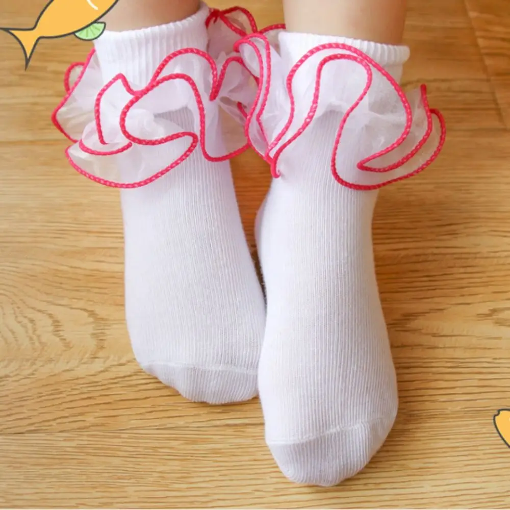 

Lace Princess Socks Cute Frilly New Baby Girls Socks Bowknot Mid-calf Ruffle Socks 1-6Years