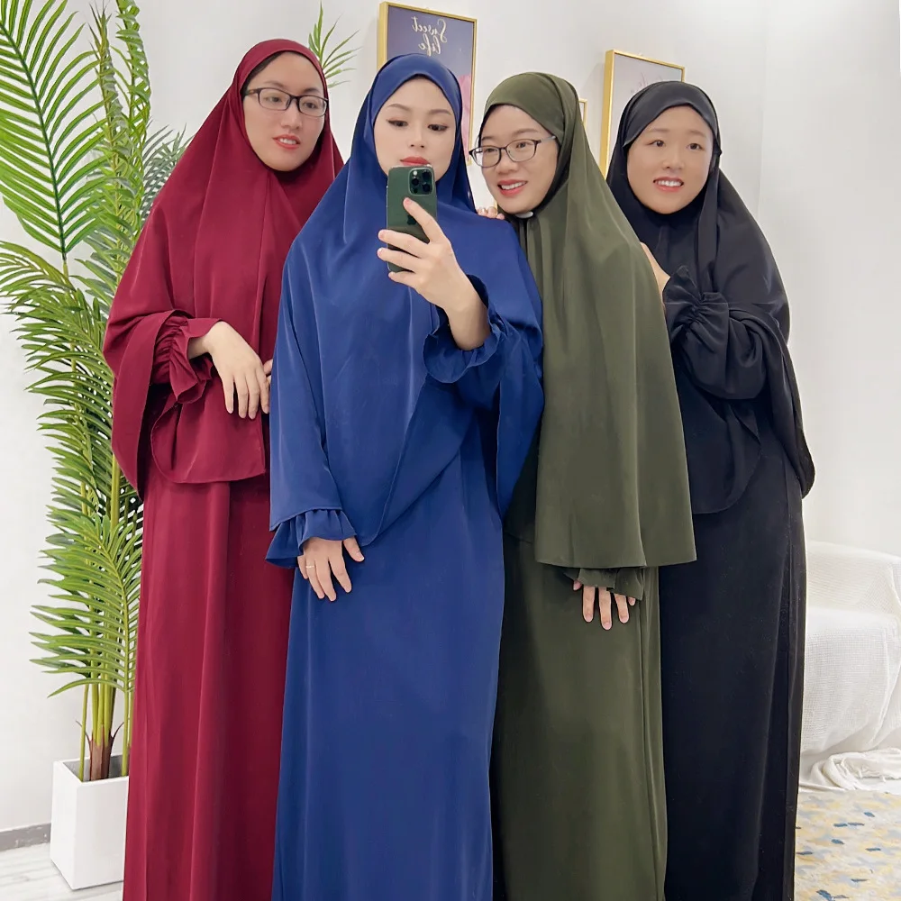 Due Pezzi Set Preghiera Indumento Mantello Top Vestito Donne Musulmane Abaya Robe Overhead Hijab Lungo Khimar Ramadan Vestiti Arabi Niqab