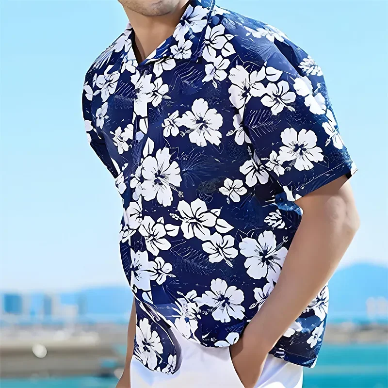 

Summer Floral Print Men's Shirt Tropical Plant Printed Shirt Casual Hawaiian Shirt Lapel Fashionable Men's Short Sleeve Shirt