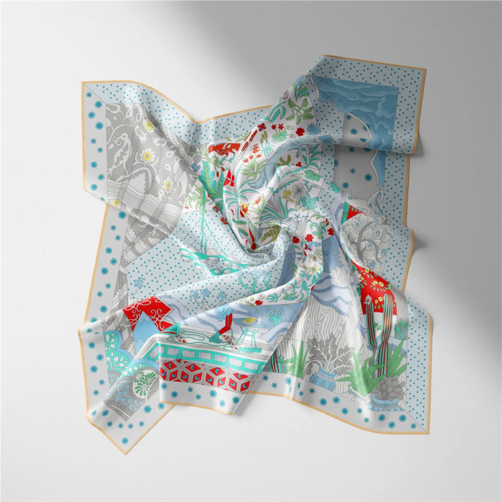 53cm Marke Dot Tiere Quadrat Schal Frau Neue Design Silk Schal Frauen Bandana Luxus Stirnband Hijab Foulard Halstuch – Detail 21