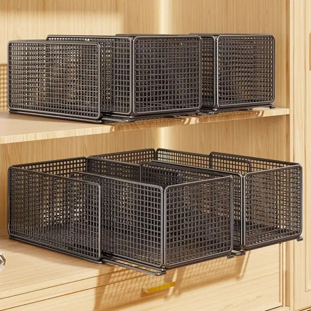 ชั้นวางของแบบมีชั้นวางซ้อนกันได้ ปรับขนาดได้ พร้อมลิ้นชักสำหรับจัดเก็บ 4