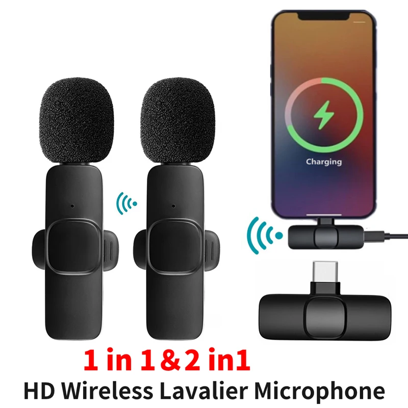 2 in 1 Wireless Lavalier Microphone Portable Audio Video Recording Type