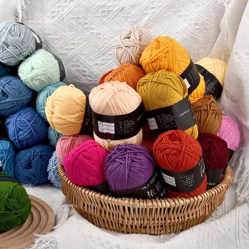 Description Picture 4 of item50g Milk Cotton Crochet Yarn 4ply Knitting Wool Needlework Dyed Lanas For Crochet Crafts Sweater Hat Dolls Scarf DIY Knitting