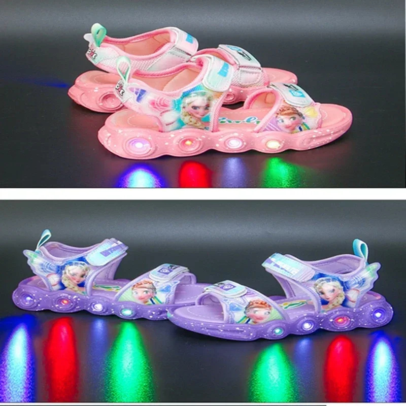 

Baby Girls Summer Shoes Disney Frozen Anna Elsa Toddler LED Light Sandals Princess Sport Slippers Children Kids Soft Beach Shoes