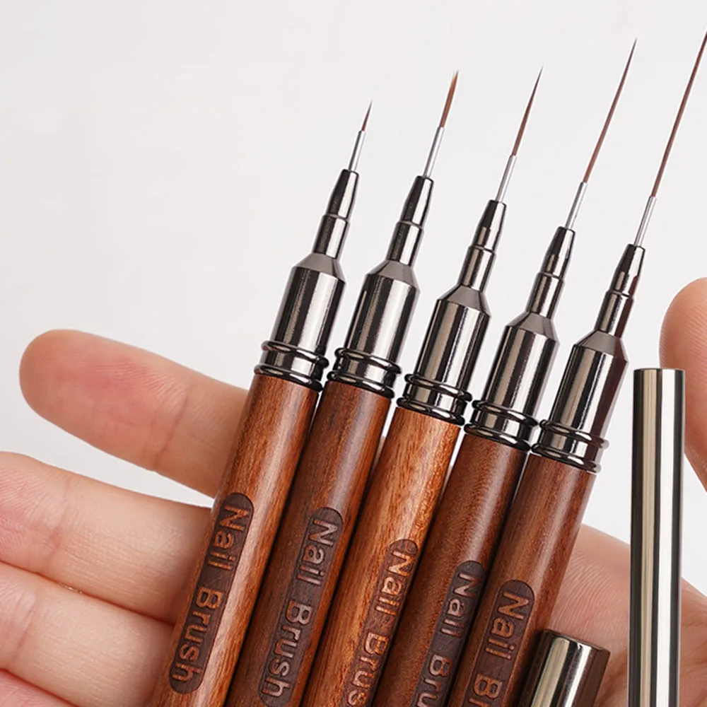 Nail Art Brushes Wood Nail Art Liner Brushes 4/8/12/20/25mm Painting Art Design Brush Super Thin Details Nail Pen Drawing Lines 5