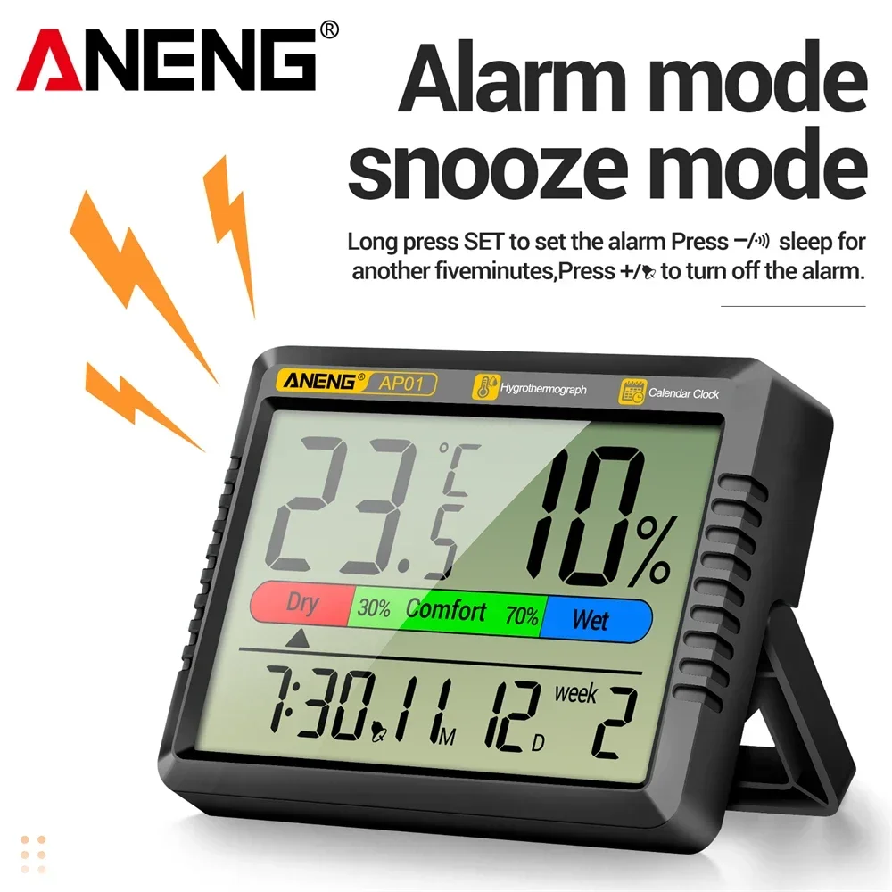 Air Thermohygrometer ANENG AP01 LCD Digital Indoor Electronic Clock Multiscene Measurement