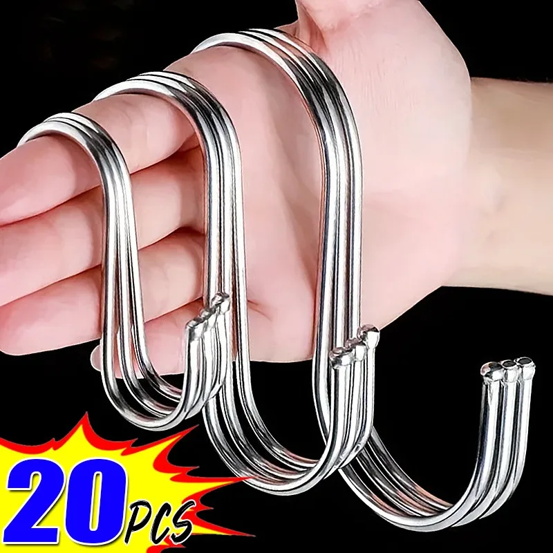 

20/10pcs Stainless Steel S-Shape Hook Clothes Bags Towel Hanging Hooks Household Kitchen Bathroom S Holder Storage Rack Hangers