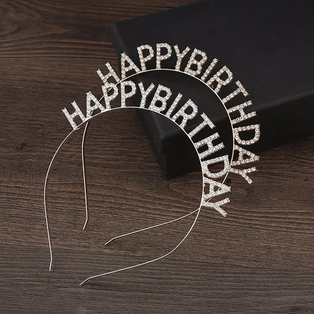 Queen Birthday Hat Headdress Alloy Happy Birthday Headband Rhinestone Crown Korean Style Hair Hoop Female Jewelry пакет подарочный бумага 18х8 5х24 см happy birthday y4 6724