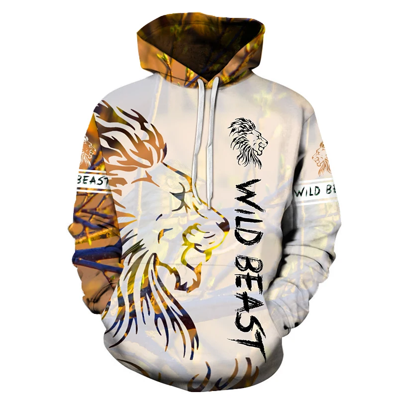 2022 spring and autumn new men's 3D hoodie casual men's sweater 3D printing hoodie animal wolf