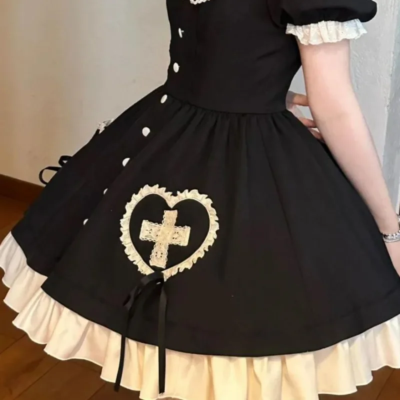 Women Japanese Kawaii Lolita Princess Dress Girls Vintage Harajuku Y2k Bow Maid Dresses Sweet Cosplay Costumes Party Mini Dress