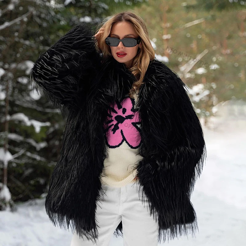 Winter Furry Faux Fur Coat Long Women Luxury Brand Tassels Fluffy Fur Jacket Female Streetwear Super Warm Overcoat