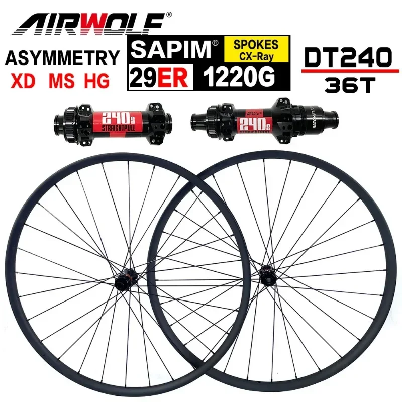 2023 Airwolf 29Er Mtb Ruote In Carbonio 35Mm Larghezza Mountain Bicycle Dt240 Center Lock Hub Bike Wheelset Raggi Sapim Cx-Ray