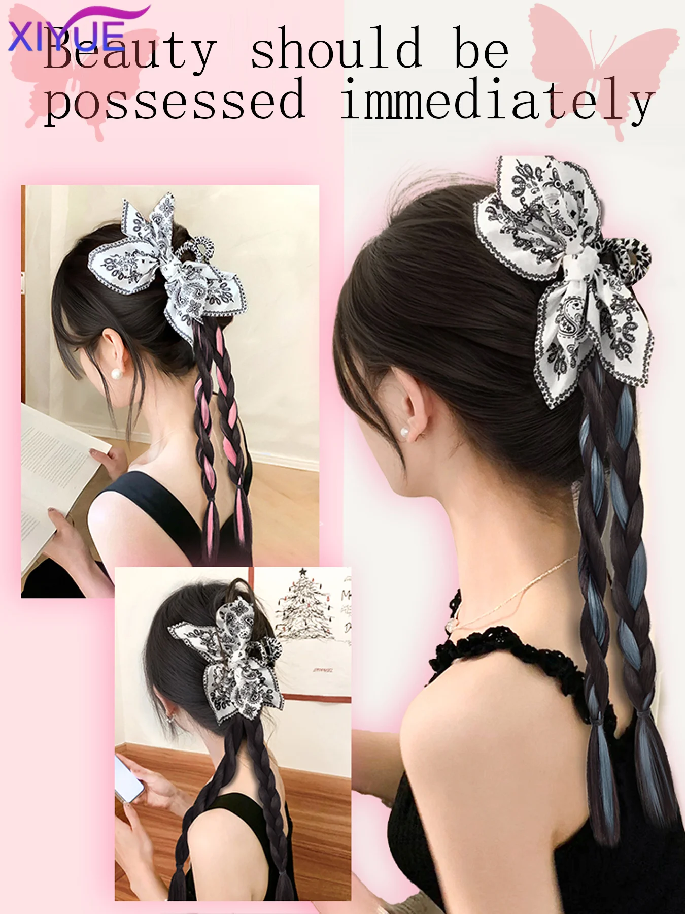 XIYUE Ponytail Wig Female New Chinese Summer Fresh Cashew Claw Clip Twisted Braid Ponytail