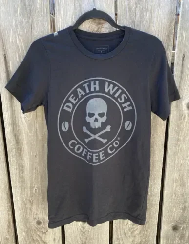 Camiseta de manga larga o corta para hombre, Camisa de algodón con Logo negro de Death Wish Coffee, Ringspun, Coffee