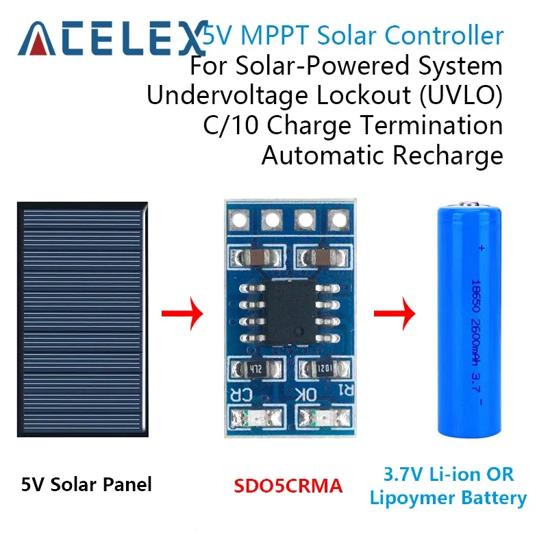 MPPT Solar Charge Controller 1A 4.2V 3.7V 18650 LiPo Li-ion Lithium Battery Charger Module SD05CRMA Solar Panel Battery Charging