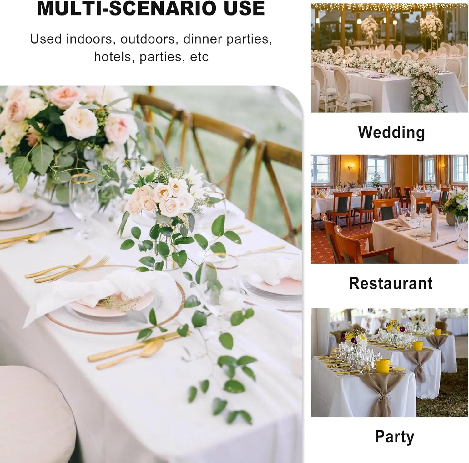 6 Pack White Tablecloth 90 x 156 Inch - Rectangle Table Cloth for 8 Feet Table Stain and Wrinkle Resistant Washable Polyester Ta 6