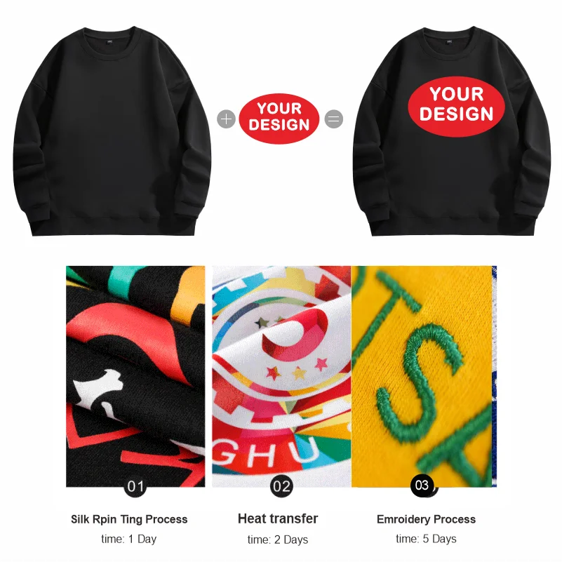 Customized Thick Winter Loose Sports Shirt With Printed Embroidery LOGO Round Neck Hoodie Personal Company Work Uniform 5
