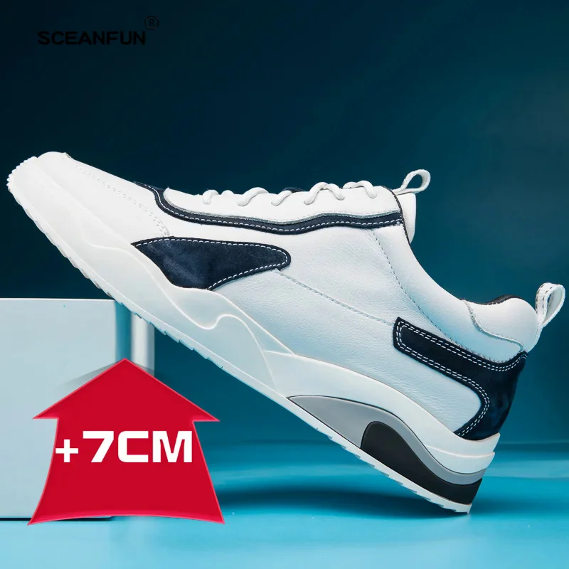 Fashion genuine leather elevator shoes men casual lift sneakers height increase insole 7cm tall skateboard shoes man Leisure 5
