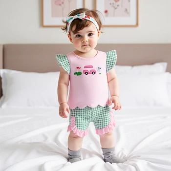 Cute Baby Girl Floral Print Ruffle Sleeve T-shirt and Shorts Set Summer Outfit with Elastic Waistband 2 Piece Toddler Clothes 2