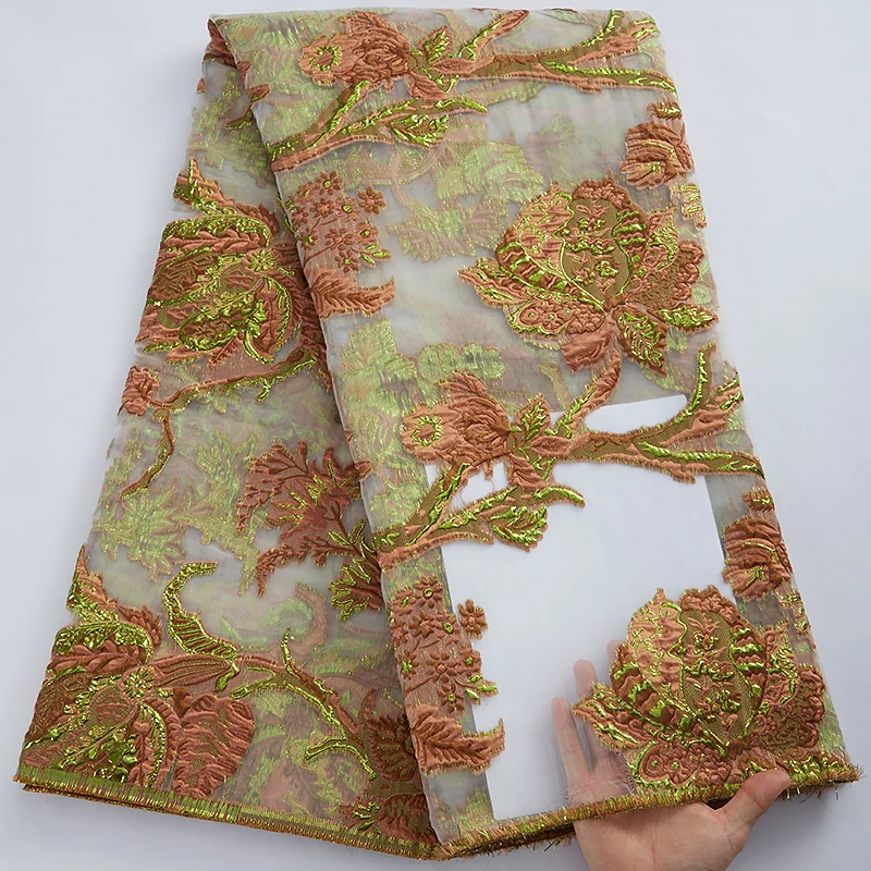 

2023 African Brocade Jacquard Lace Fabric Embroidery Gilding Nigerian French Mesh Tulle Lace Fabric For Wedding Party Y3024