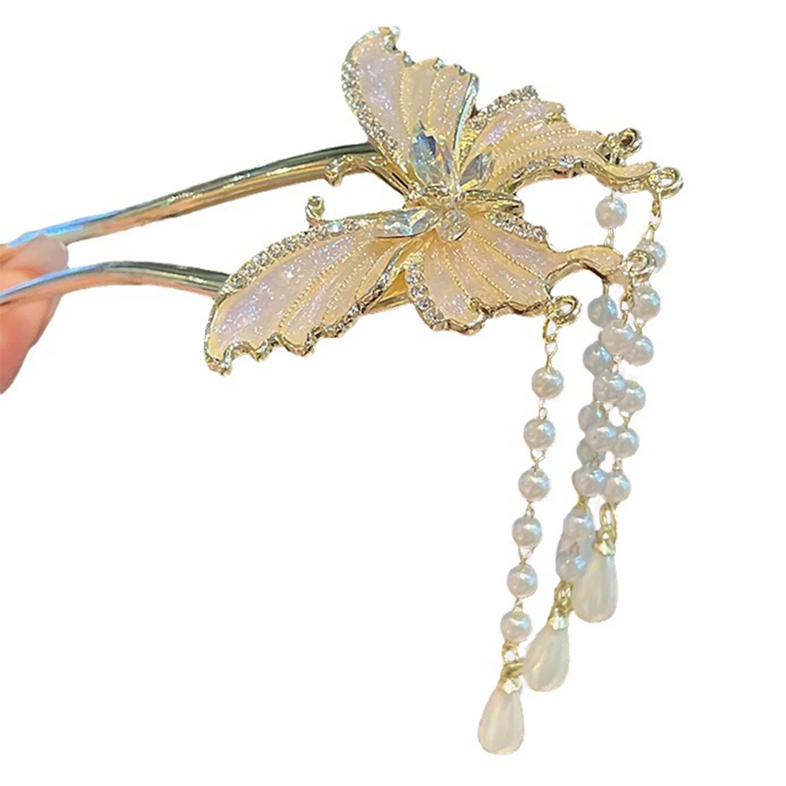 Super Fee Schmetterling Haar Sticks Gabeln U-förmige Haarnadeln Seite Clips Perlen Quaste Anhänger Kopfschmuck Frauen Mädchen Haar Schmuck – Detail 1