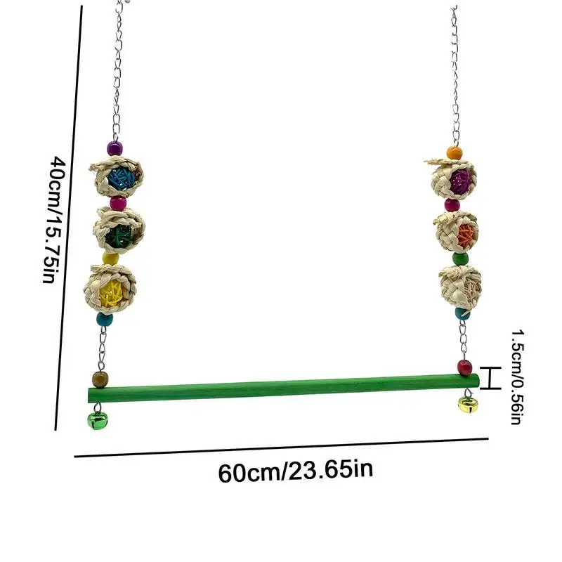 Natural Wooden Birds Perch Parrots Hanging Swing Cage Toys Stand Holder Pendant With Colorful Beads Chewing Toy