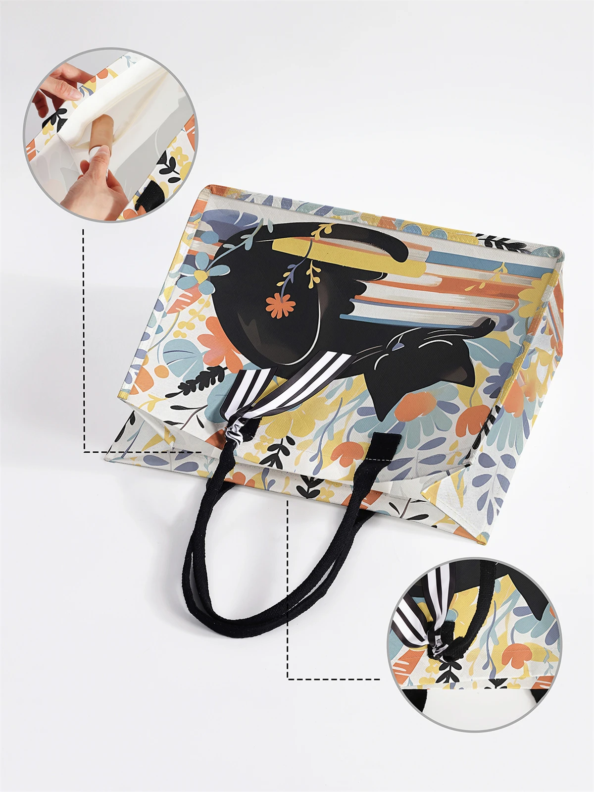 Cartoon cat pattern printed handbag, women's gift handbag, beach bag, suitable for large capacity handbags for men and women