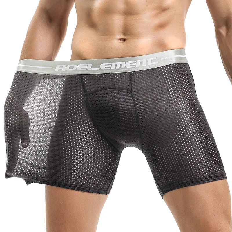 

Men's Lengthened Sports Underwear Boxer Pants Running Wear-resistant Legs Large Size Ice Silk Loose Shorts
