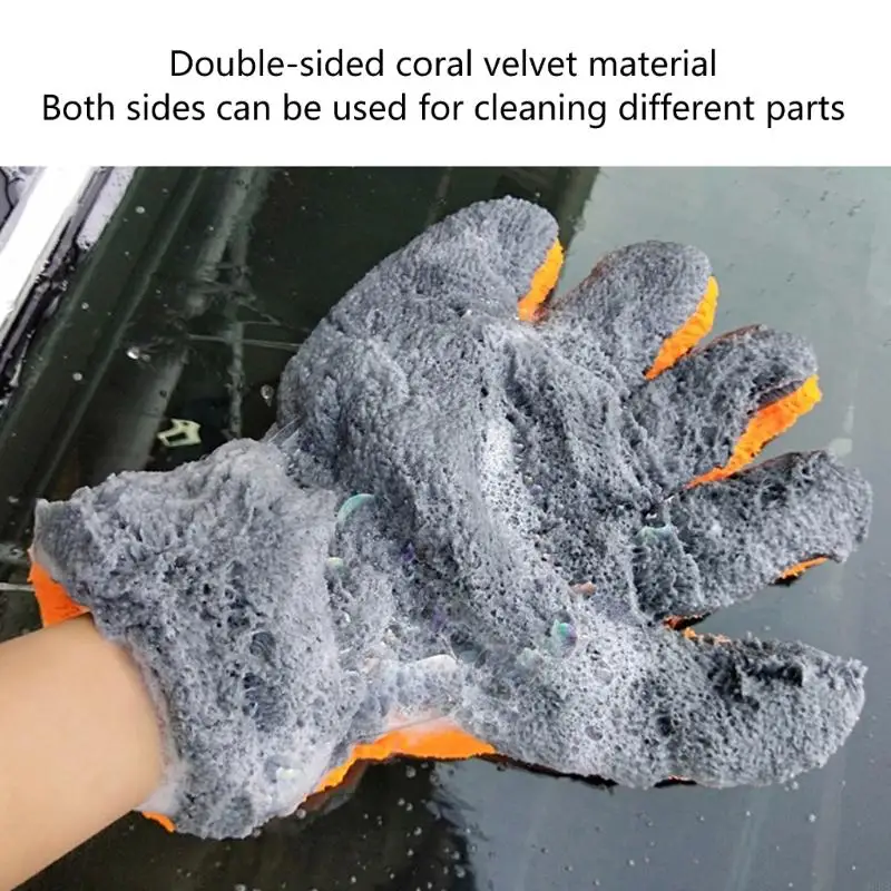 M68B Soft Double Sided Microfiber Cleaning Mitts High Absorbency Auto Wash Gloves Nonscratch for Efficient Vehicle Cleaning