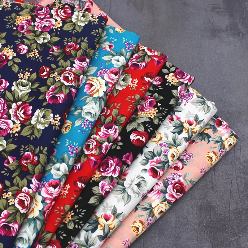 Printed Floral Fabric Pure Cotton Large Ethnic Style Dark Thin Sewing Dress Clothes by Half Meter