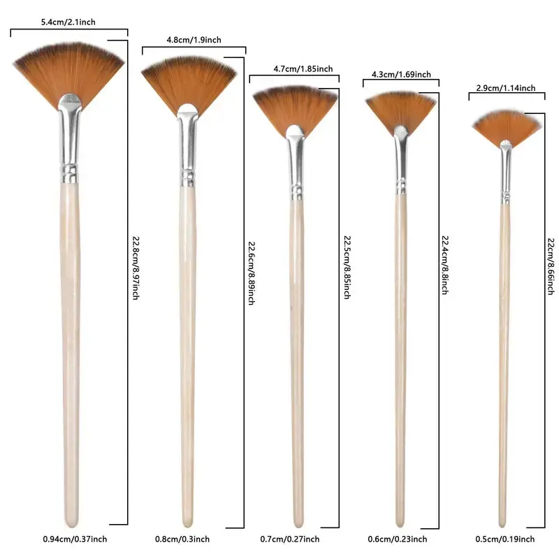 5pcs Paint Brushes Set Fan Brushes Acrylic Paint Brushes Oil Painting Brushes with Nylon Hair Short Wood Handle Painting Brush 2