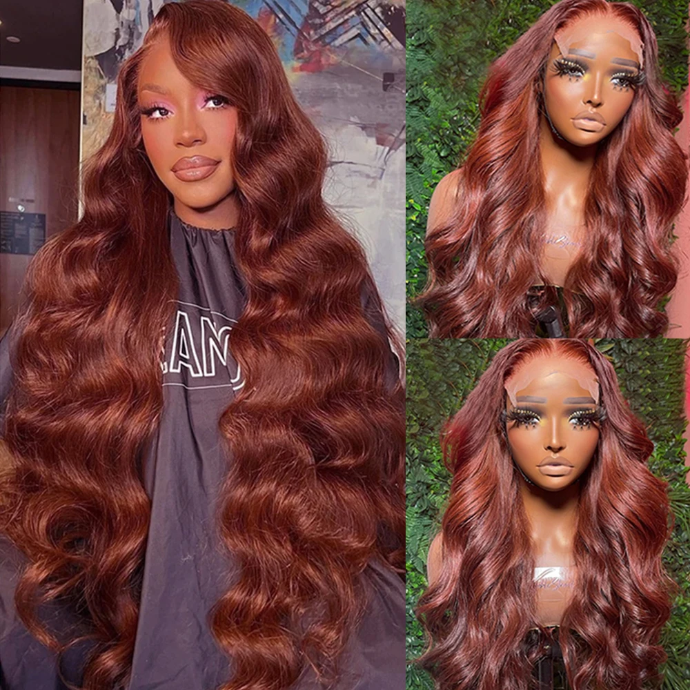 

Reddish Brown 13x6 HD Lace Front Human Hair Dark Red Brown 13x4 Brazilian 30 38 Inch 180% Body Wave Lace Frontal Wigs For Women