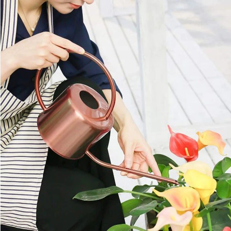 1.3L Watering Can Metal Garden Stainless Steel for Home Flower Water Bottle Easy Use Handle for Watering Plant Long Mouth