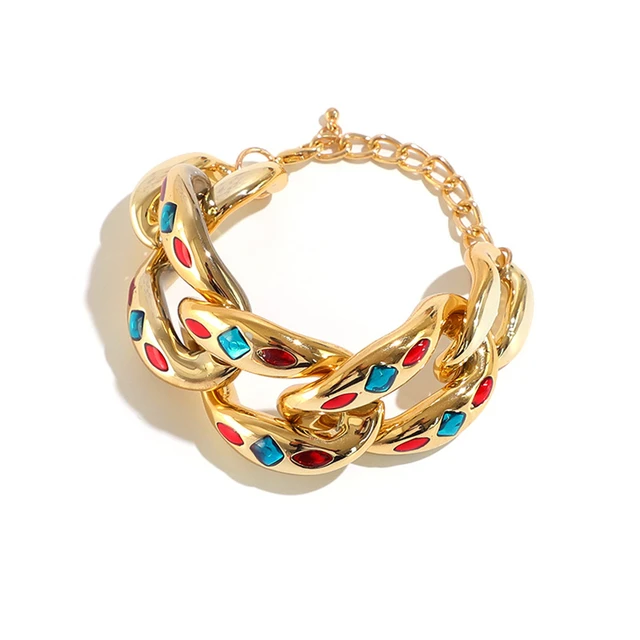 Lacteo Bohemian Colorful Painted Aluminum Chain Charm Bracelet Jewelry For Women Fashion Trendy Cross Chain Bangle Bracelet Colorful2