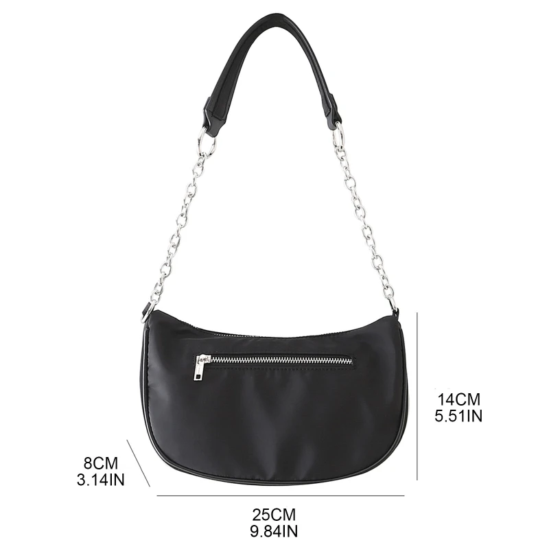 Fashion Underarm Bag Black Nylon Shoulder Bag with Zipper Bag Handbag for Friend Birthday Graduation