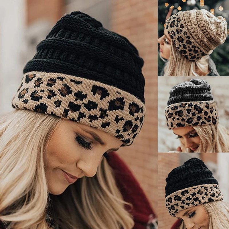 4 Color Knitted Leopard Beanies Skully Trendy Warm with Pompom Fur Pom Pom  Print Winter Hat For Women Fashion Gift - AliExpress