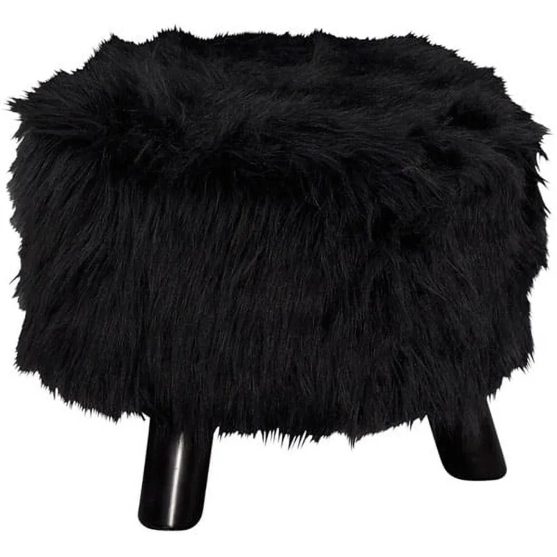 

Faux faux Upholstered Wooden Foot Stool with 3 Leg Support, Black