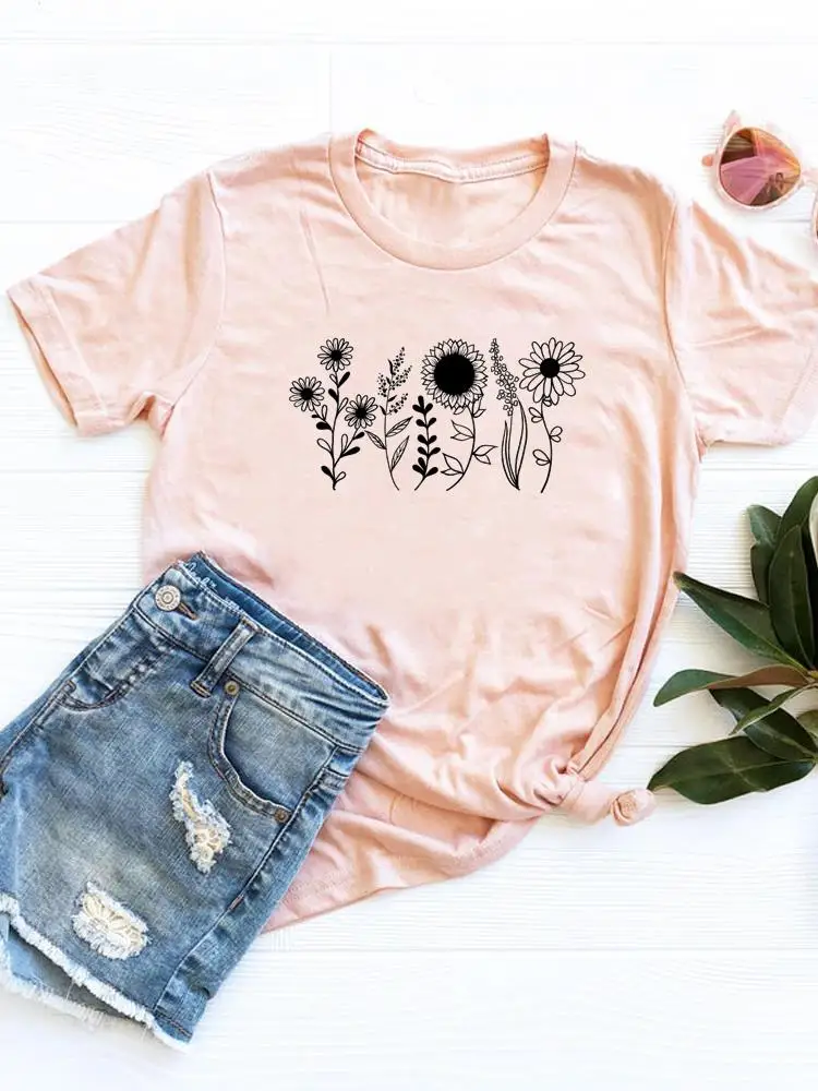 

Flower Trend Style Cute 90s Print T Shirt Tee Basic Clothing Summer Top Fashion Short Sleeve Graphic T-shirt Women Clothes