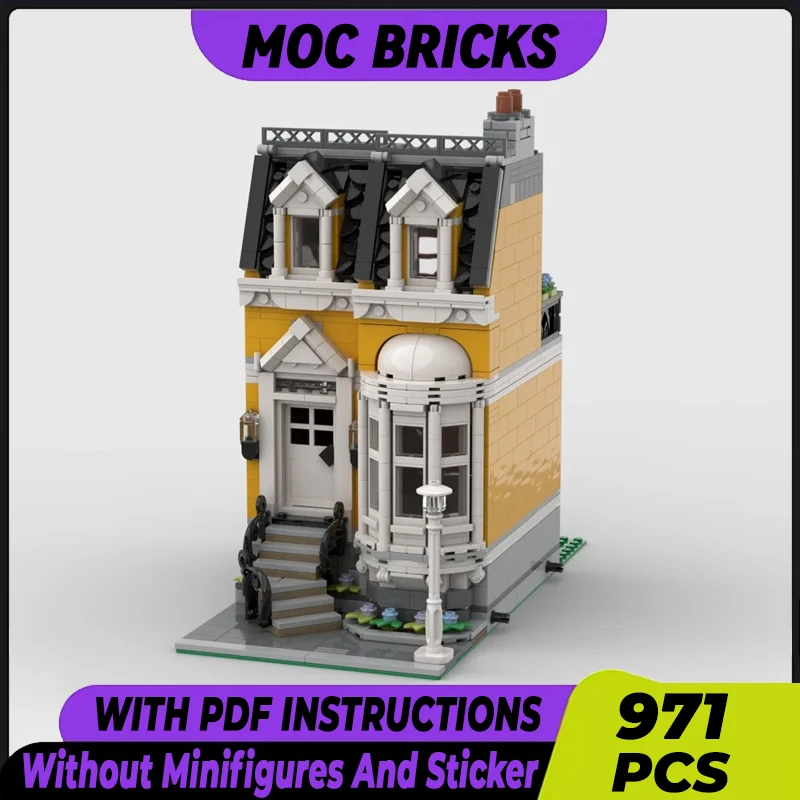 

Street View Model Moc Building Bricks Orange Town House Technology Modular Blocks Gifts Christmas Toys DIY Sets Assembly