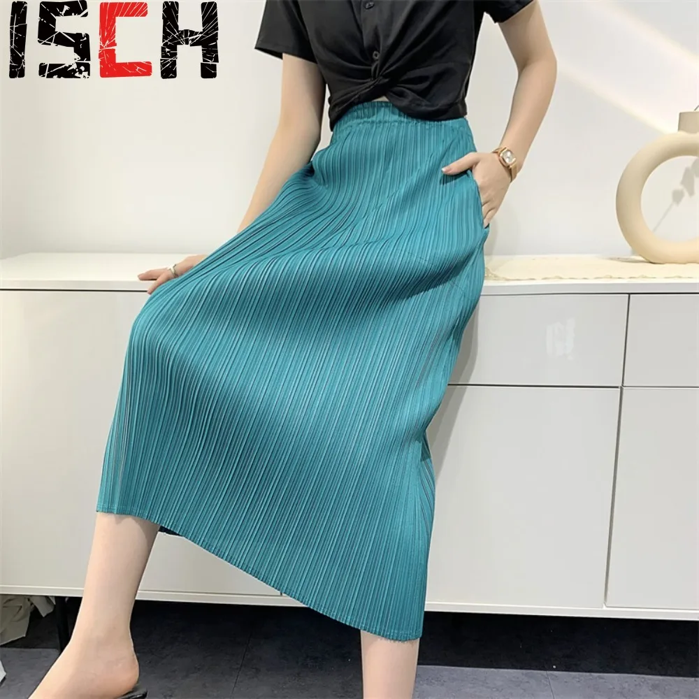

Miyake Pleated Summer New Half-skirt Women Comfortable Casual High Waist Versatile Simple Basic Long Skirt Oversized Elasticity