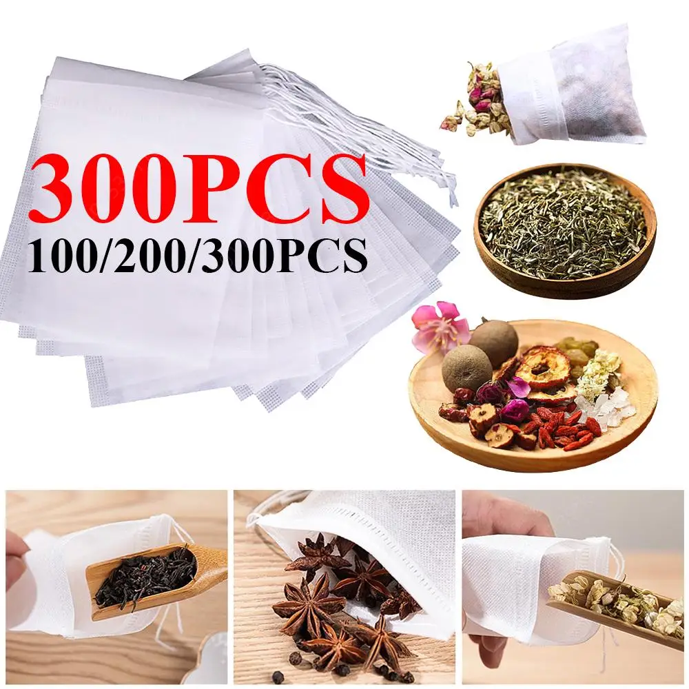 300/100Pcs Empty Tea Infuser Sachets Disposable Tea Filter Bags with Drawstring 3.15x2.36 in Safe Material for Loose Leaf