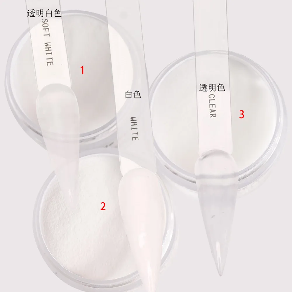 1Oz/Bottle Clear/Soft White/White Nail Art Acrylic Powder 3 in 1 Fast Drying Dipping/Extention/Carving 3 Color Powder Decoration