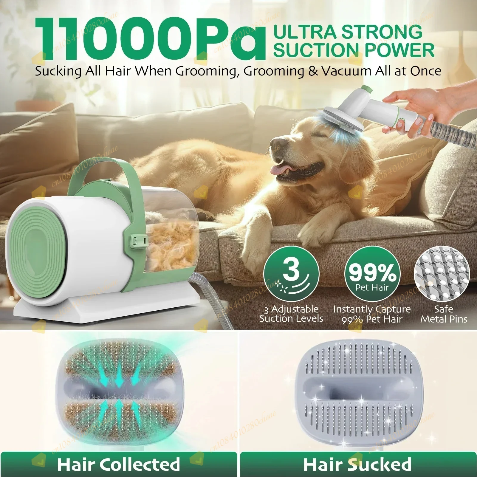OEM ODM 12 in 1 pet hair remover brush, dog vacuum cleaner, beauty suction, prof